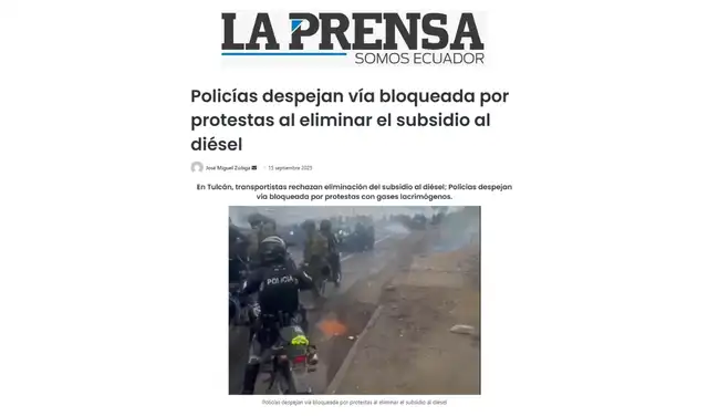 Nota del medio ecuatoriano La Prensa. Foto: La Prensa