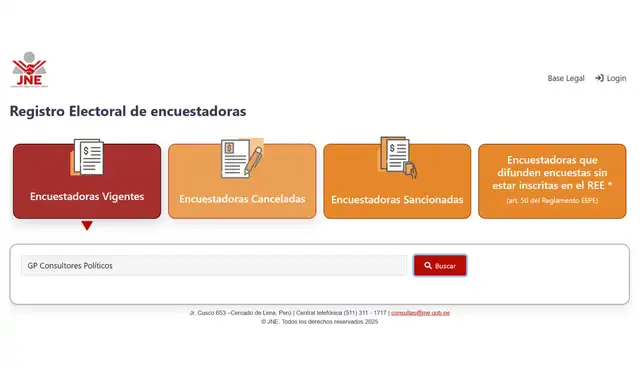 GP Consultores Políticos no figura en el Registro Electoral de Encuestadoras. Foto: JNE