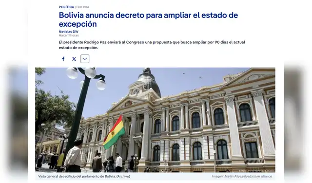 Nota de DW sobre las actividades recientes de Rodrigo Paz. Foto: DW