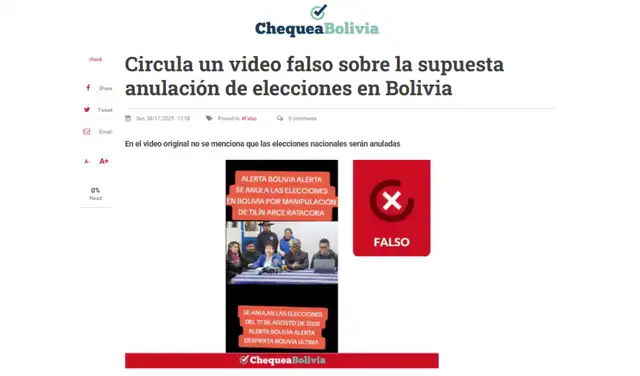 El año pasado se usó la misma imagen para anunciar una falsa anulación de elecciones. Foto: ChequeaBolivia