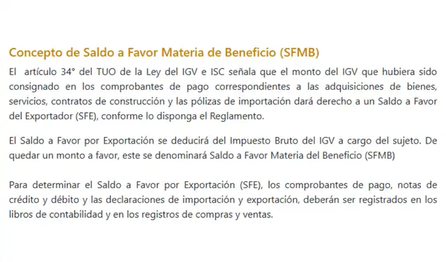 Concepto de Saldo a Favor Materia de Beneficio. Foto: Sunat