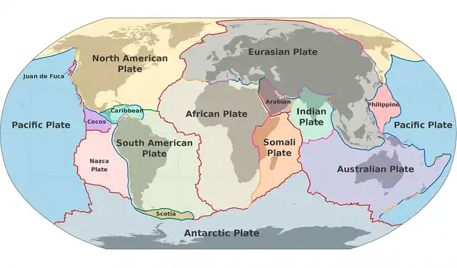 Distribución de las placas tectónicas de nuestro planeta que están en constante movimiento. Esta investigación se centra en la separación de las placas africana y somalí. Foto: M. Bitton Distribución de las placas tectónicas de nuestro planeta que están en constante movimiento. Esta investigación se centra en la separación de las placas africana y somalí. Foto: M. Bitton