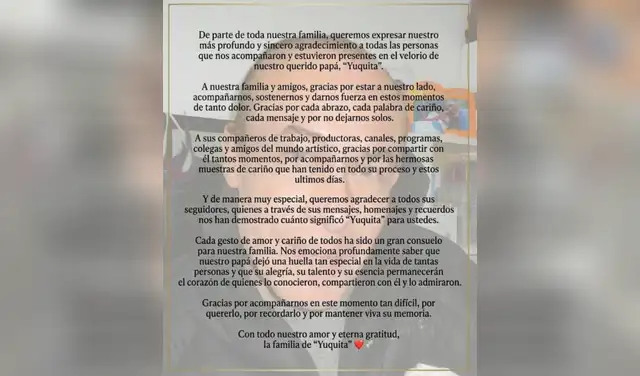 Comunicado de la familia de Enrique Espejo sobre la muerte del cómico. Foto: Instagram.  