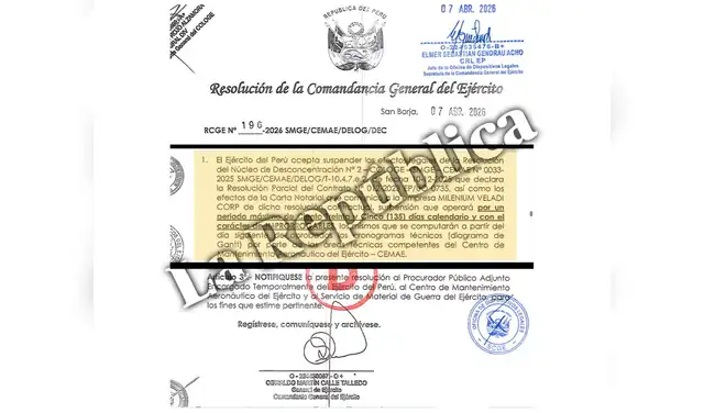 EL 7 de abril de este año, el general Oswaldo Calle amplió el plazo a Milenium Veladi Corp. hasta el 26 de agosto. Foto: La República  