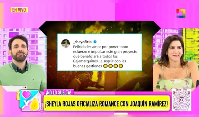 Mensaje público de Sheyla Rojas oficializando su relación con Joaquín Ramírez. Foto: Willax. Mensaje público de Sheyla Rojas oficializando su relación con Joaquín Ramírez. Foto: Willax.