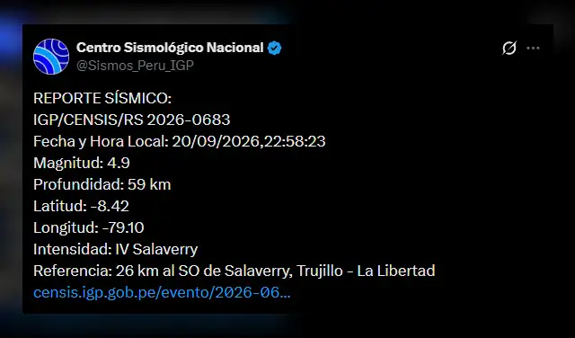 Temblor en La Libertad. Foto: IGP Temblor en La Libertad. Foto: IGP