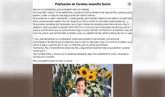 Mensaje de la viuda de Paul Flores en el que habría sido el cumpleaños número 42 del excantante de Armonía 10 Mensaje de la viuda de Paul Flores en el que habría sido el cumpleaños número 42 del excantante de Armonía 10