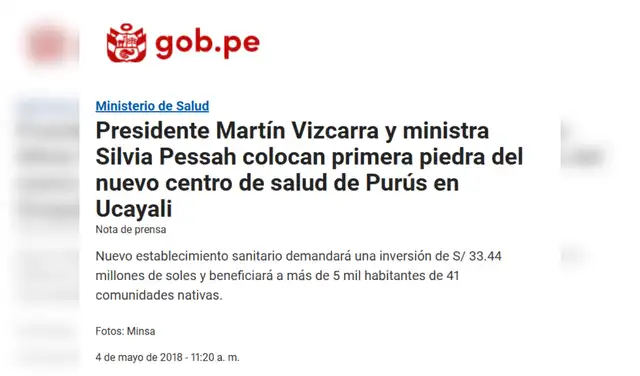 Nota del Ministerio de Salud. Foto: Ministerio de Salud