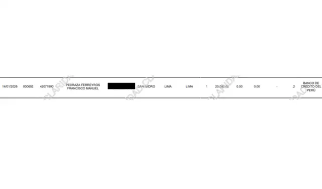 Reporte financiero de la ONPE donde consta el aporte bancario de S/ 20,000 realizado por Francisco Pedraza Ferreyros. Reporte financiero de la ONPE donde consta el aporte bancario de S/ 20,000 realizado por Francisco Pedraza Ferreyros.