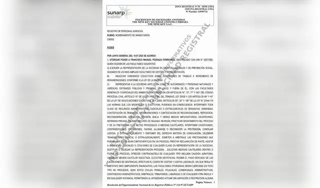 Documento donde constan las atribuciones otorgadas a Francisco Pedraza Ferreyros por parte de The Mine Key S.A.C. Documento donde constan las atribuciones otorgadas a Francisco Pedraza Ferreyros por parte de The Mine Key S.A.C.