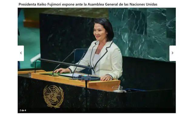 Keiko Fujimori ante la Asamblea General de las Naciones Unidas. Foto: Andina Keiko Fujimori ante la Asamblea General de las Naciones Unidas. Foto: Andina