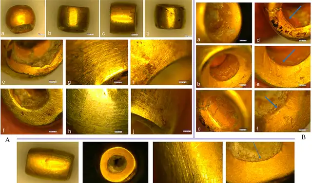 Detalles de las cuentas de oro descubiertas en Rumania. Foto: Springer Nature Detalles de las cuentas de oro descubiertas en Rumania. Foto: Springer Nature