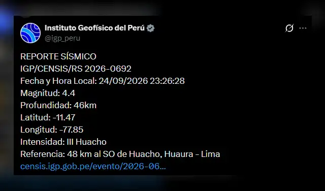 Temblor en Lima. Foto: IGP
