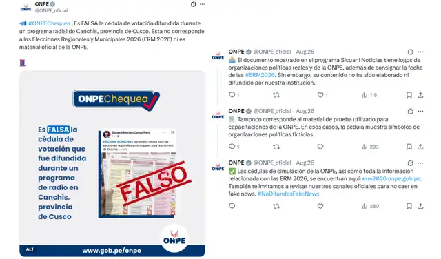 Pronunciamiento de la ONPE vía redes sociales. Foto: X