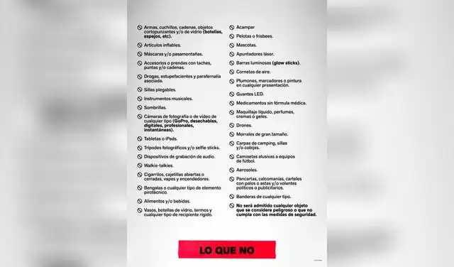 Objetos permitidos en los conciertos de BTS en Colombia en 2026 Objetos permitidos en los conciertos de BTS en Colombia en 2026