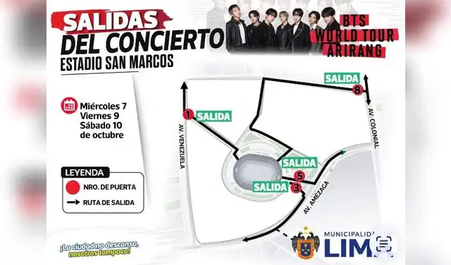 Plan de salida para los conciertos de BTS en Lima 2026. Foto: difusión.