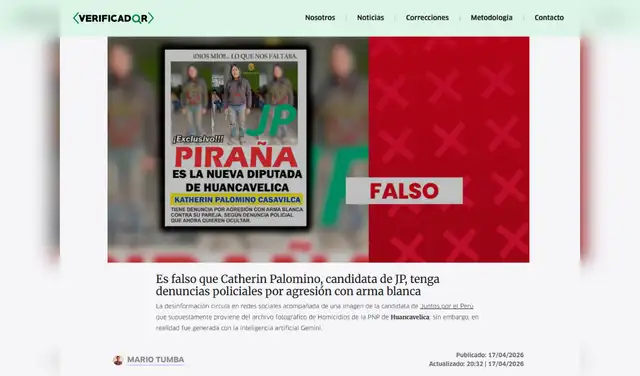 Nota de Verificador de La República. Foto: Verificador de La República Nota de Verificador de La República. Foto: Verificador de La República