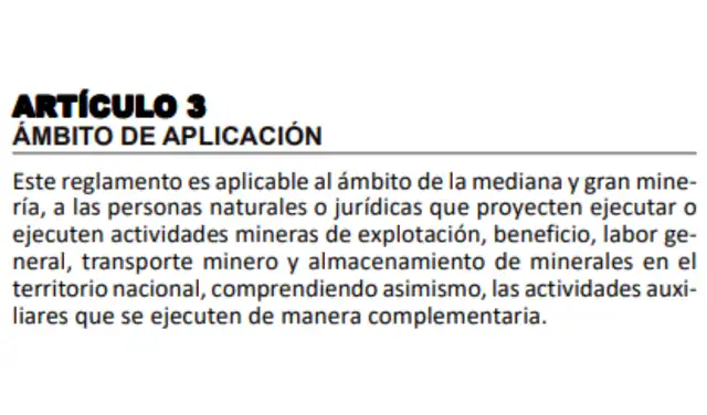 Fuente: Reglamento de protección y gestión ambiental para las actividades de explotación, beneficio, labor general, transporte y almacenamiento minero