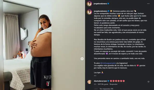 Jorge Luna anunciando que será padre por tercera vez. Foto: Instagram. Jorge Luna anunciando que será padre por tercera vez. Foto: Instagram.
