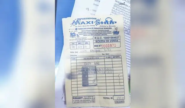 Boleta de compra de equipo celular usado para comunicaciones previo al asesinato de "China Polo". Foto: La República  