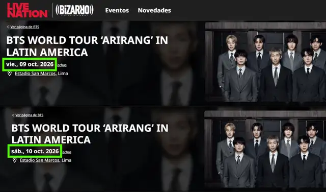 Las fechas se mantienen en la página de Live Nation. Foto: Live Nation Las fechas se mantienen en la página de Live Nation. Foto: Live Nation