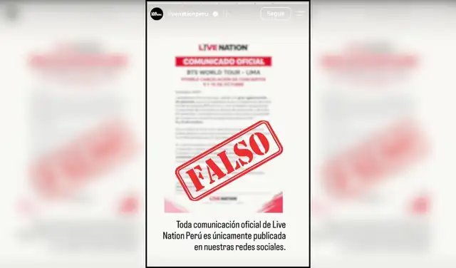 Live Nation desmintió el comunicado. Foto: Instagram Live Nation desmintió el comunicado. Foto: Instagram
