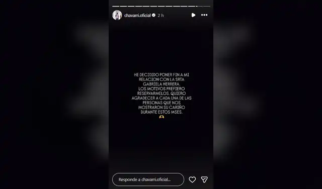 Diego Chávarri y Gabriela Herrera había oficializado su romance a inicios de agosto. Foto: captura Instagram