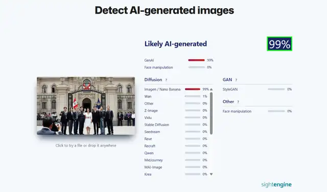 Análisis de la imagen #2 con Sightengine. Foto: Sightengine Análisis de la imagen #2 con Sightengine. Foto: Sightengine