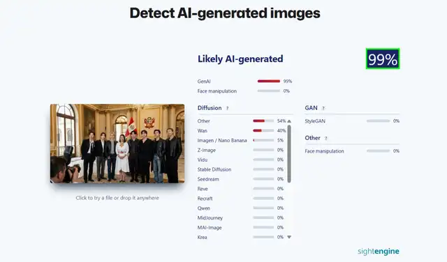Análisis de la imagen #3 con Sightengine. Foto: Sightengine Análisis de la imagen #3 con Sightengine. Foto: Sightengine