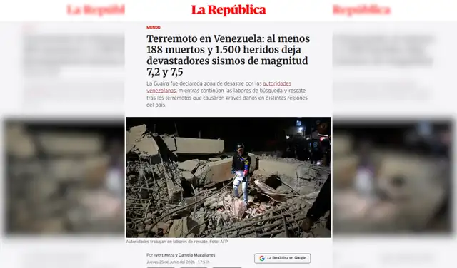 Nota de La República del 25/06/2026. Foto: La República Nota de La República del 25/06/2026. Foto: La República