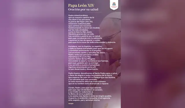 Oración del Arzobispado de Lima por la salud del papa León XIV