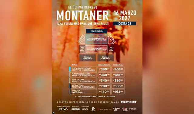 Zonas y precios del concierto de Ricardo Montaner en Lima 2027 Zonas y precios del concierto de Ricardo Montaner en Lima 2027