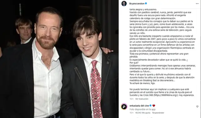 Bryan Cranston le dedicó emotiva despedida a RJ Mitte
