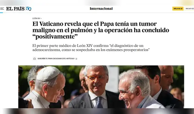 Así informó el diario El País el diagnóstico de el Papa León XIV.
