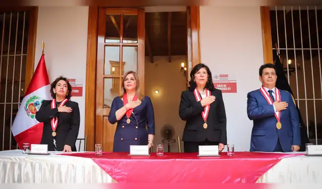 La presidenta del Poder Judicial, Janet Tello Gilardi, encabezó la inauguración de la primera sede nacional del Subsistema Especializado de Extorsión y Delitos Conexos, ubicada en La Libertad. Foto: difución. La presidenta del Poder Judicial, Janet Tello Gilardi, encabezó la inauguración de la primera sede nacional del Subsistema Especializado de Extorsión y Delitos Conexos, ubicada en La Libertad. Foto: difución.