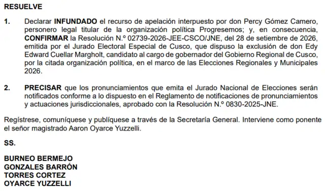 Fuente: Resolución 4214-2026-JNE Fuente: Resolución 4214-2026-JNE