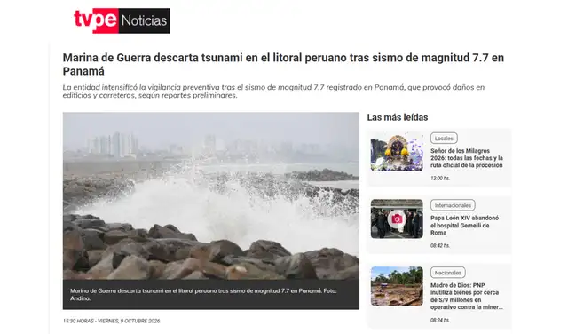 Nota de TV Perú. Foto: TV Perú