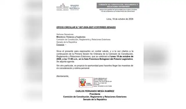 Oficio enviado a senadores de la Comisión de Constitución. Oficio enviado a senadores de la Comisión de Constitución.