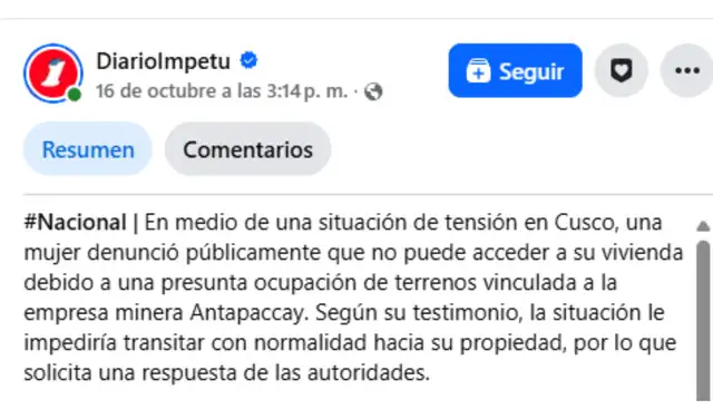 Descripción del video. Foto: Facebook Descripción del video. Foto: Facebook