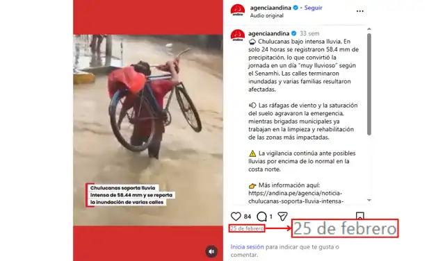 Andina compartió el video en su cuenta de Instagram en febrero. Foto: Andina Andina compartió el video en su cuenta de Instagram en febrero. Foto: Andina
