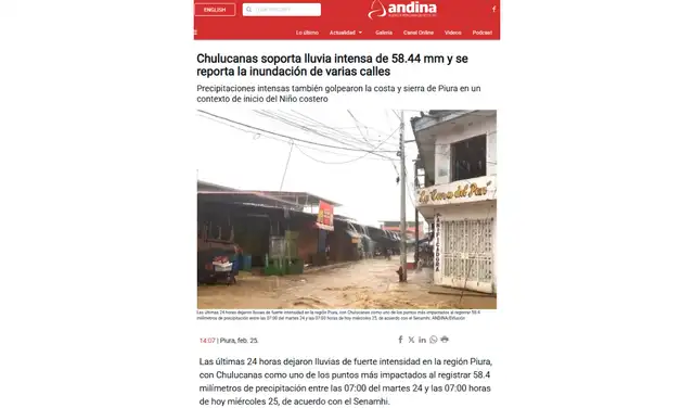 Nota de Andina del 25 de febrero. Foto: Andina Nota de Andina del 25 de febrero. Foto: Andina