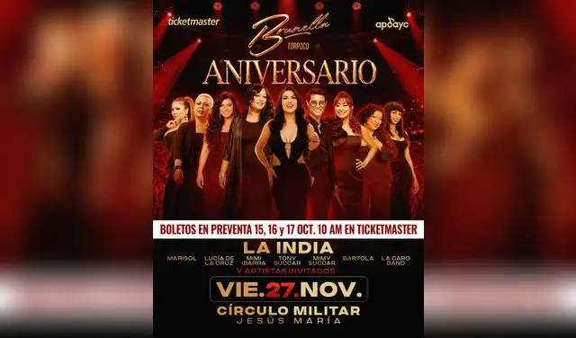 Aniversario de Brunella Torcopo con la presencia de La India se celebrará en noviembre de 2026