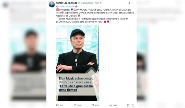 Tuit de Rafael López Aliaga. Foto: X