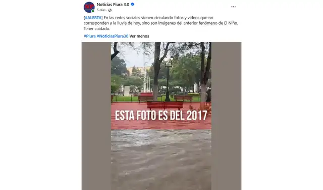 El medio Noticias Piura 3.0 también alertó sobre la tergiversación de esta imagen.