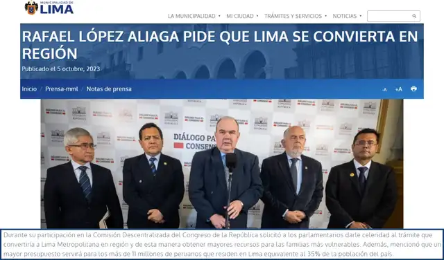 RLA también se refirió a la petición en octubre de 2023. Foto: Municipalidad de Lima