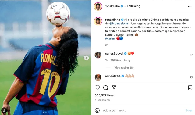 Mensaje de Ronaldinho. Foto: Instagram Ronaldinho