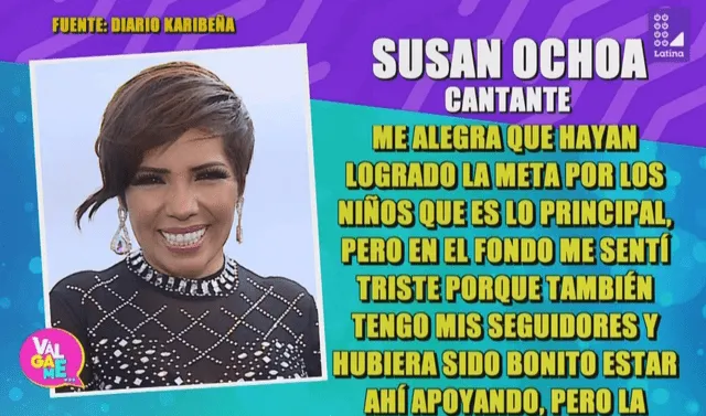 Susan Ochoa declara al no aparecer en la Teletón 2019. (Foto: "Válgame")