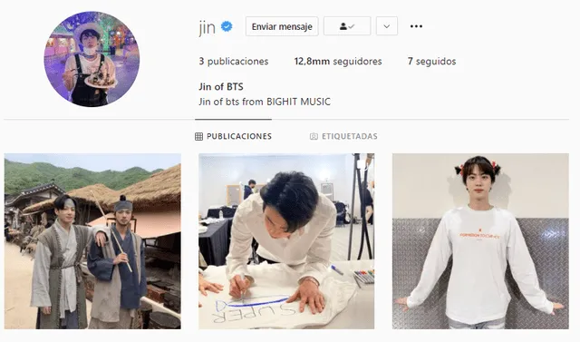 Cuenta personal en Instagram de Jin. Foto: captura/Instagram