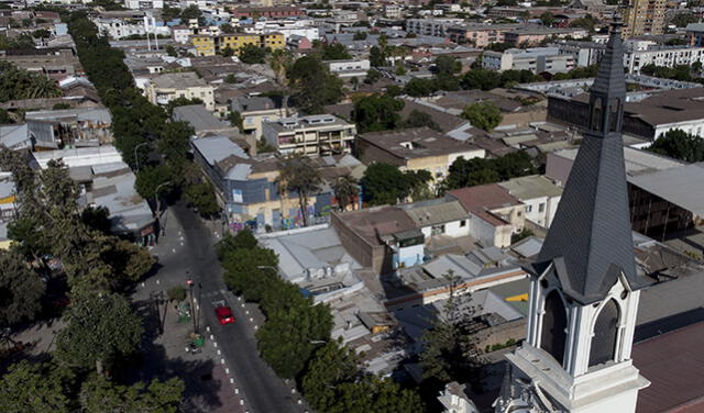 Vista aérea del barrio Yungay, ubicado en Santiago de Chile. Foto: AFP