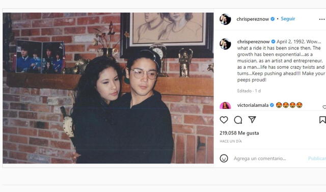 Chris Pérez recordó a su esposa Selena Quintanilla con un emotivo post en Instagram. FOTO: Instagram